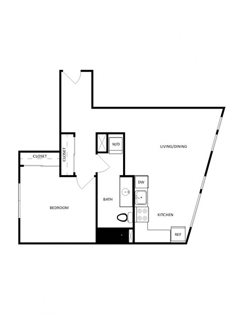 Floor plan for 1 bed, 1 bath, 746 sqft